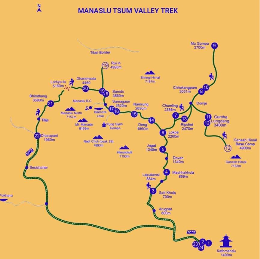 Tsum Valley Trek Map